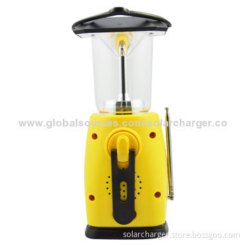 Solar/Dynamo Camping Lantern with Built-in 500mA Lithium Battery, AM/FM Radio
